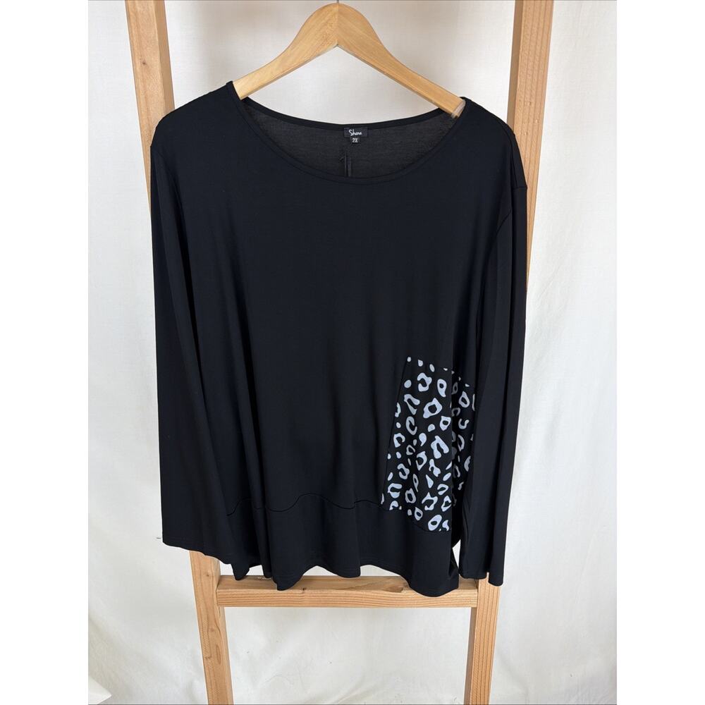 NWT Shana Black Long Sleeve White Pattern Tunic Top #0992 Size 2X